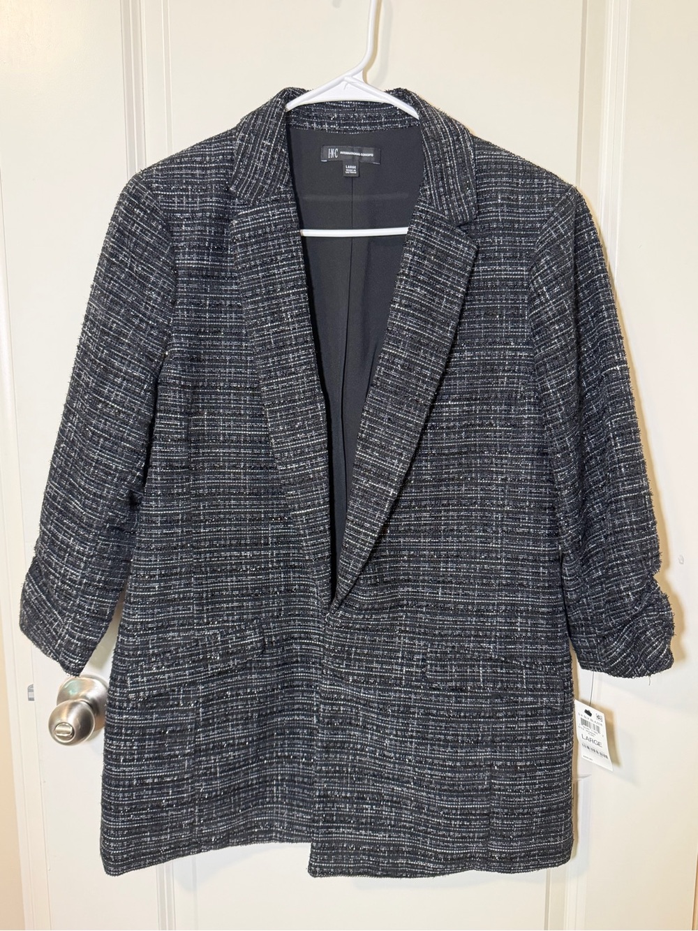 INC International Concepts Black and White Tweed Open-Front Blazer